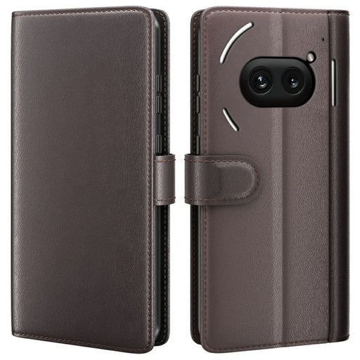 AMORUS For Nothing Phone (2a) Plus / (2a) Stand Cases Calf Texture Genuine Split Leather Wallet Phone Cover - Brown - 1
