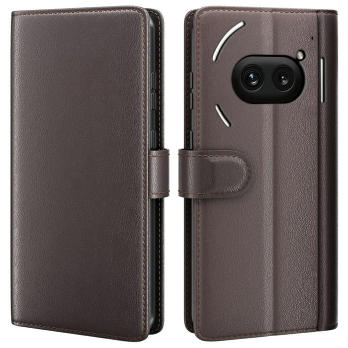 AMORUS For Nothing Phone (2a) Plus / (2a) Stand Cases Calf Texture Genuine Split Leather Wallet Phone Cover - Brown - 1