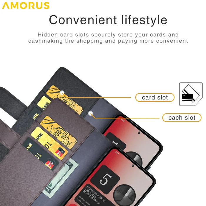 AMORUS For Nothing Phone (2a) Plus / (2a) Stand Cases Calf Texture Genuine Split Leather Wallet Phone Cover - Brown - 7
