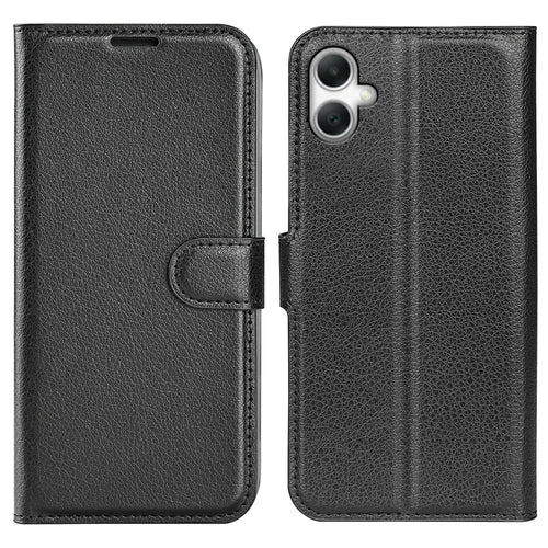 AMORUS For Samsung Galaxy A08 5G / A08 4G / A07 4G / F07 4G / M07 4G Wallet Case Litchi Texture Shockproof Leather Flip Stand Phone Cover - Black - 1