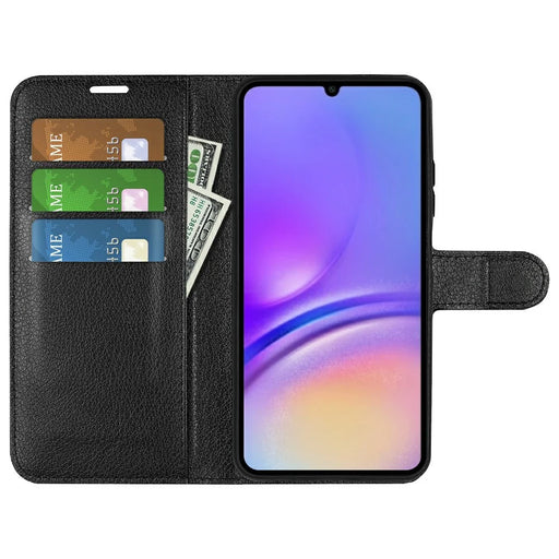 AMORUS For Samsung Galaxy A08 5G / A08 4G / A07 4G / F07 4G / M07 4G Wallet Case Litchi Texture Shockproof Leather Flip Stand Phone Cover - Black - 2