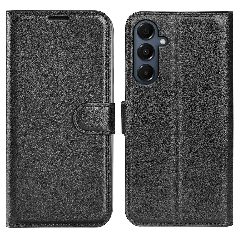 AMORUS For Samsung Galaxy A18 5G / A18 4G / A17 5G / 4G / F17 5G / M17 5G Wallet Case Litchi Texture Shockproof Leather Flip Stand Phone Cover - Black - 1