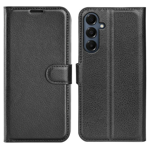 AMORUS For Samsung Galaxy A18 5G / A18 4G / A17 5G / 4G / F17 5G / M17 5G Wallet Case Litchi Texture Shockproof Leather Flip Stand Phone Cover - Black - 1