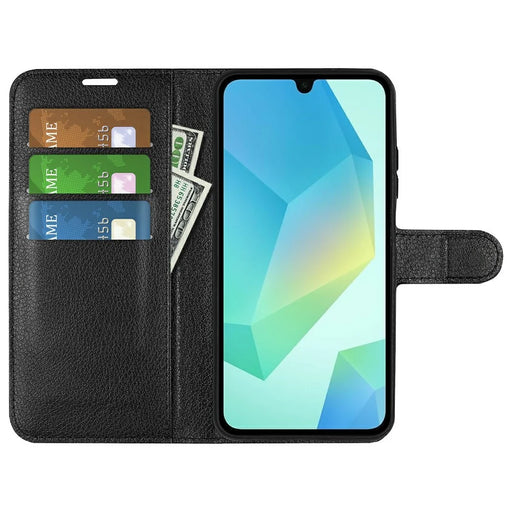AMORUS For Samsung Galaxy A18 5G / A18 4G / A17 5G / 4G / F17 5G / M17 5G Wallet Case Litchi Texture Shockproof Leather Flip Stand Phone Cover - Black - 2