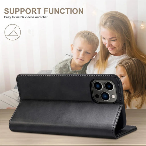 SUTENI Wallet Stand Phone Case for iPhone 14 Pro Max, Anti-scratch PU Leather Magnetic Closure Inner TPU Cover - Black - 2