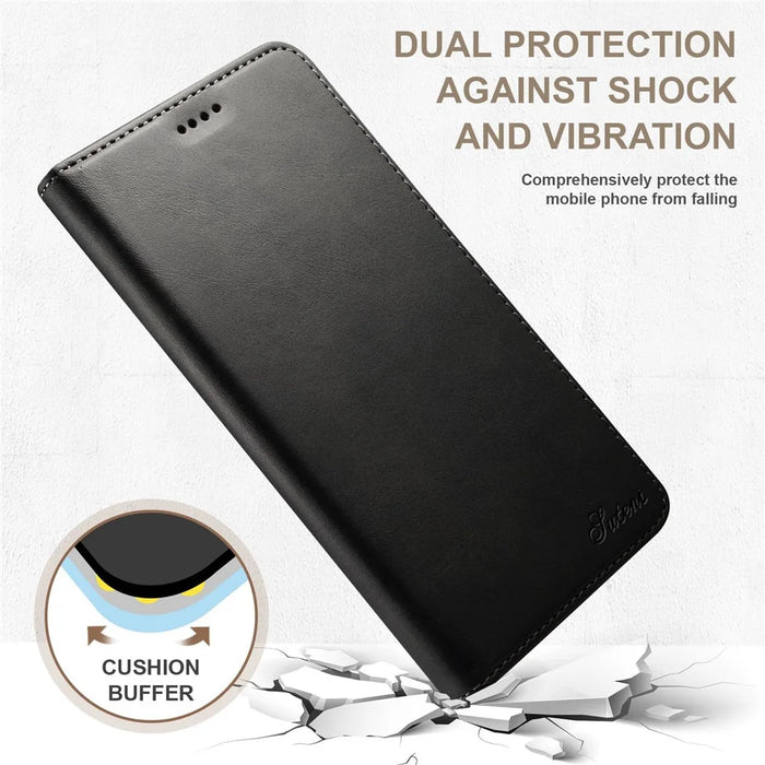 SUTENI Wallet Stand Phone Case for iPhone 14 Pro Max, Anti-scratch PU Leather Magnetic Closure Inner TPU Cover - Black - 5