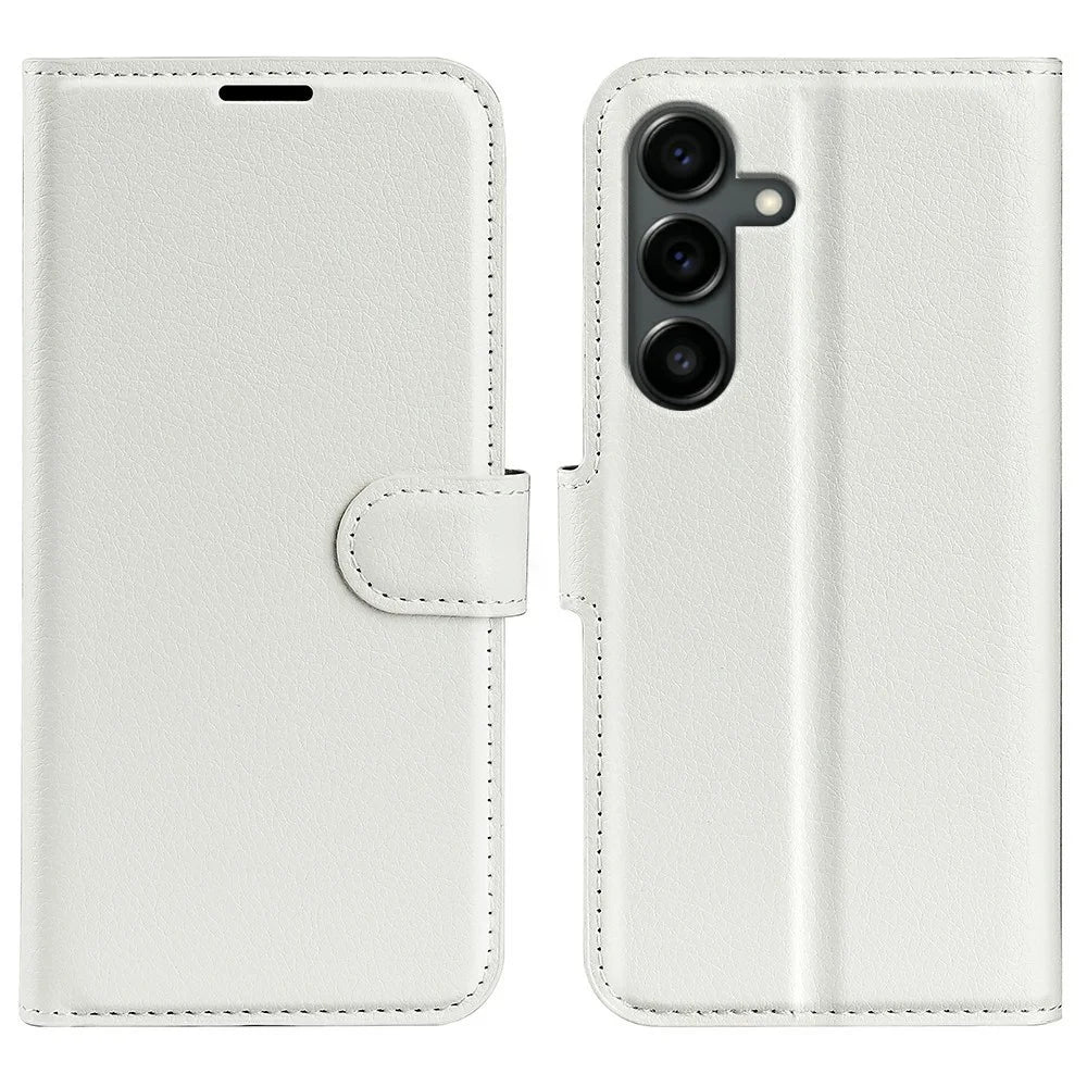 AMORUS For Samsung Galaxy S25 FE Wallet Case Litchi Texture Shockproof Leather Flip Stand Phone Cover - White - 1