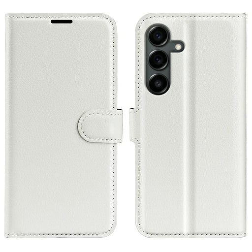 AMORUS For Samsung Galaxy S25 FE Wallet Case Litchi Texture Shockproof Leather Flip Stand Phone Cover - White - 1