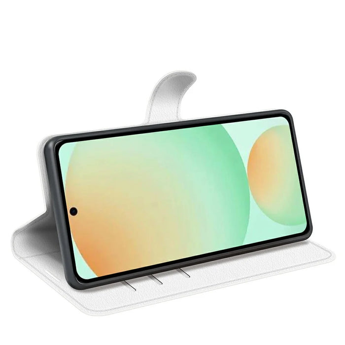 AMORUS For Samsung Galaxy S25 FE Wallet Case Litchi Texture Shockproof Leather Flip Stand Phone Cover - White - 3