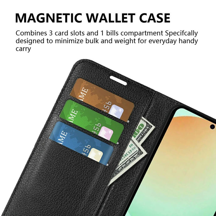 AMORUS For Samsung Galaxy S25 FE Wallet Case Litchi Texture Shockproof Leather Flip Stand Phone Cover - White - 5