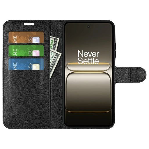AMORUS For OnePlus Nord 5 5G  /  Ace 5 Ultra 5G Wallet Case Litchi Texture Shockproof Leather Flip Stand Phone Cover - Black - 2