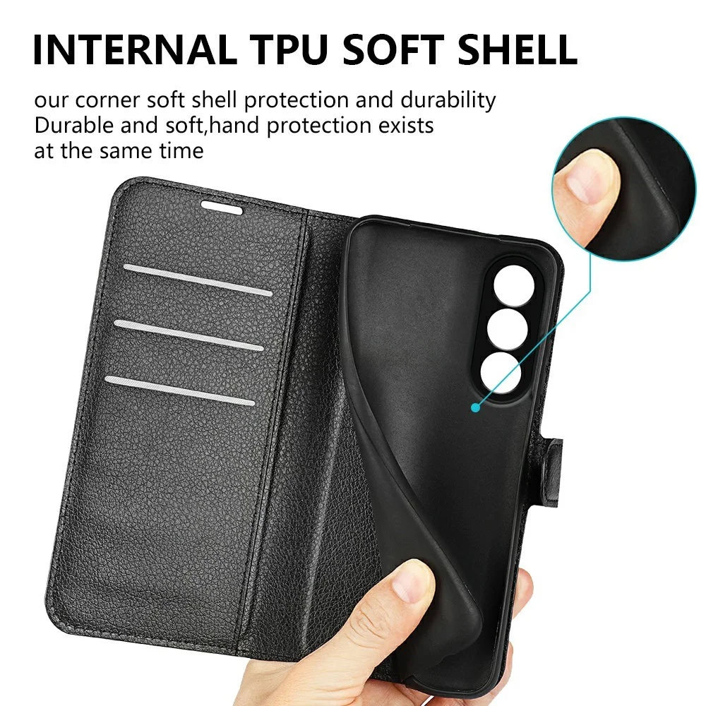 AMORUS For OnePlus Nord 5 5G  /  Ace 5 Ultra 5G Wallet Case Litchi Texture Shockproof Leather Flip Stand Phone Cover - Black - 6