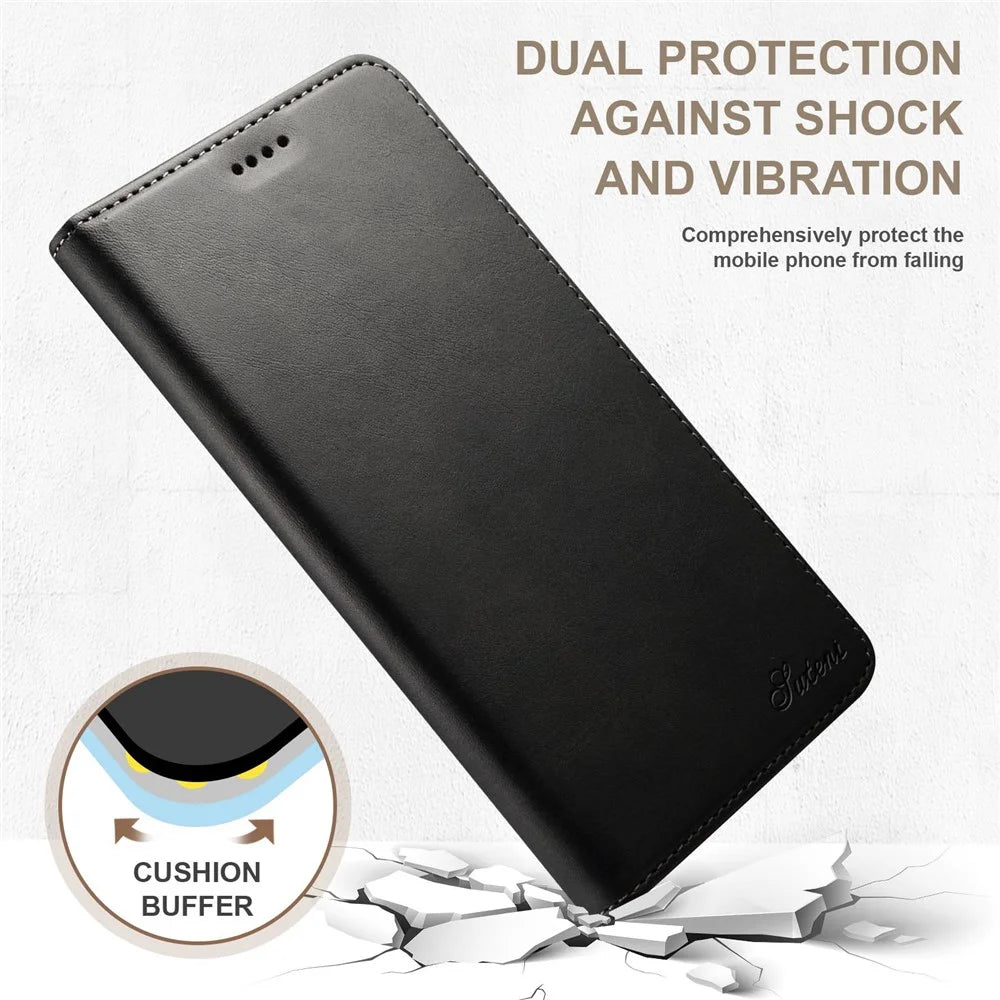 SUTENI PU Leather Case for iPhone 14 Pro, Magnetic Auto Closing Full Protection Wallet Stand Phone Cover - Black - 5