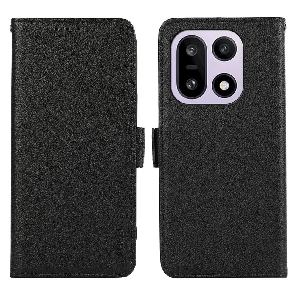 ABEEL For OnePlus 15 5G Case Litchi Texture Leather RFID Blocking Phone Cover - Black - 1