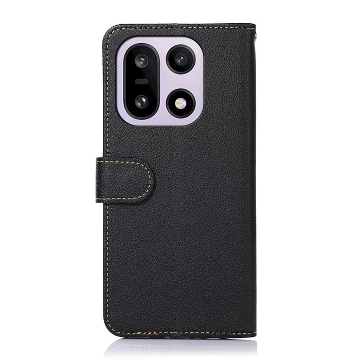 KHAZNEH For OnePlus 15 5G Case RFID Blocking Wallet Litchi Texture PU Leather Phone Cover with Strap - Black - 7