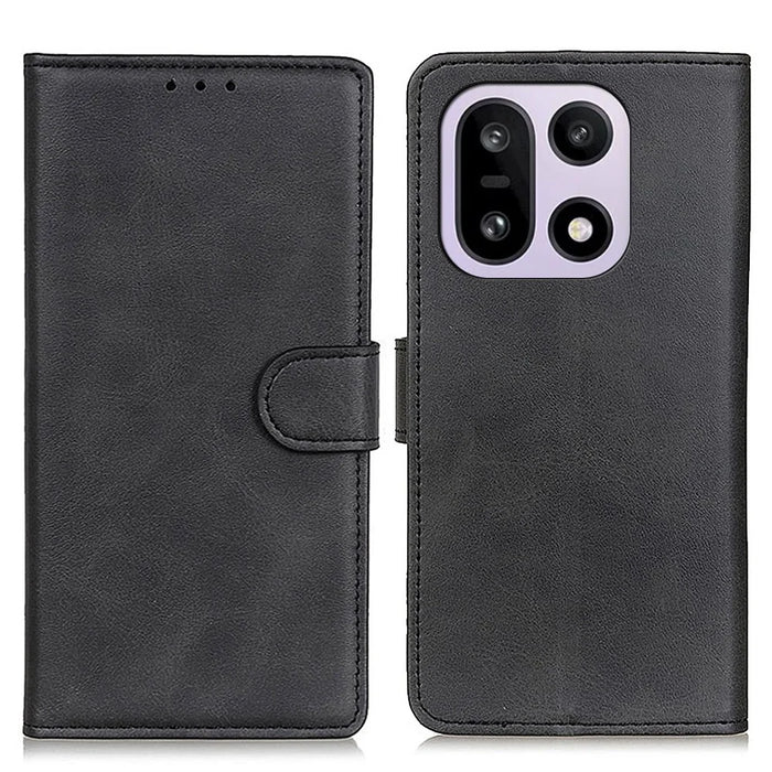 For OnePlus 15 5G Case Cowhide Texture Leather Wallet Stand Phone Cover - Black - 1