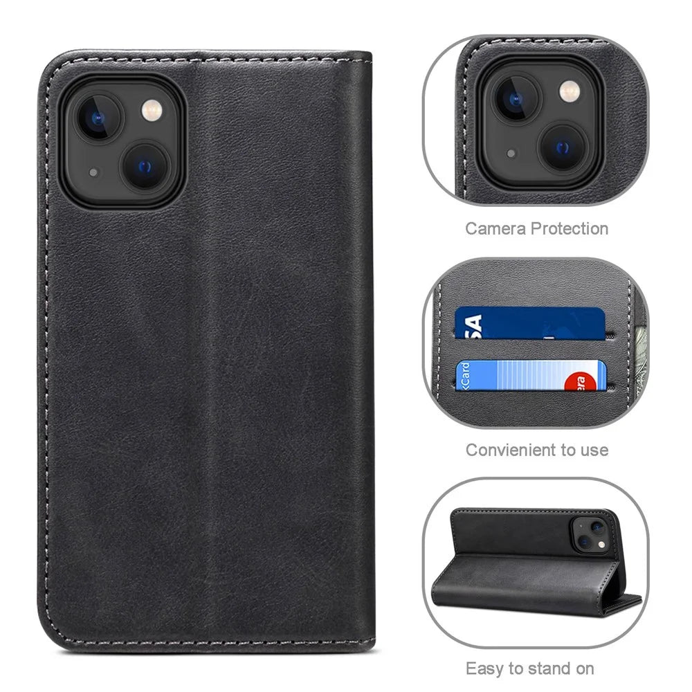 SUTENI Shockproof Case for iPhone 14 Plus PU Leather Phone Case Folding Stand Cell Phone Folio Flip Cover with Wallet - Black - 7