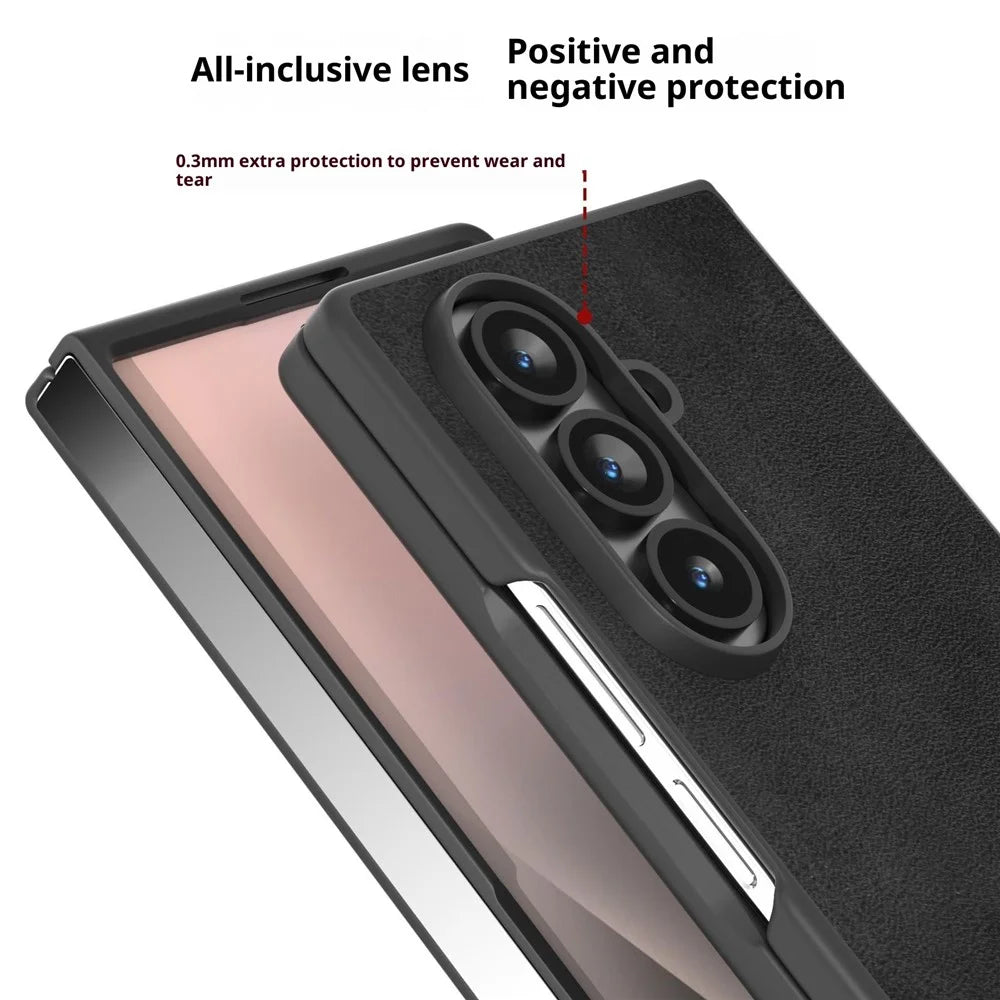 For Samsung Galaxy Z Fold7 5G Case Cowhide Texture PU Leather Coated Phone Cover - Black - 4
