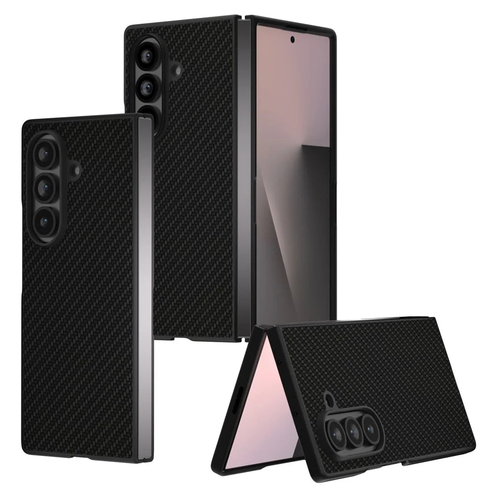 For Samsung Galaxy Z Fold7 5G Case Carbon Fiber Texture PU + PC Phone Cover - Black - 1