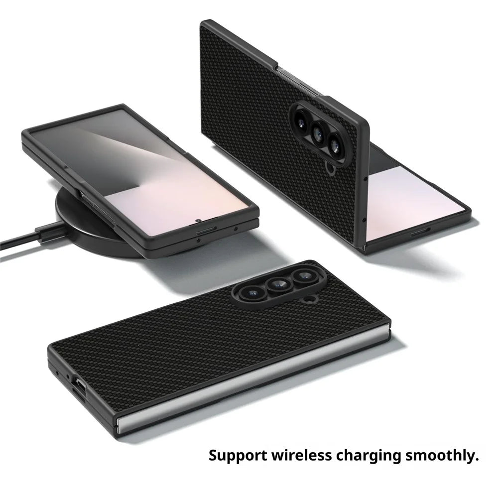 For Samsung Galaxy Z Fold7 5G Case Carbon Fiber Texture PU + PC Phone Cover - Black - 5