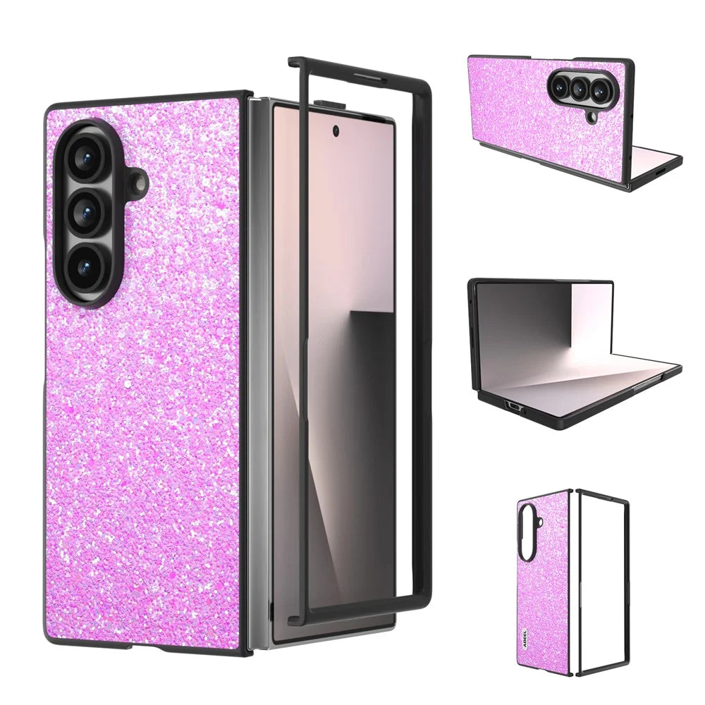 For Samsung Galaxy Z Fold7 5G Case Colored Glitter PU + PC Shockproof Phone Cover - Rose - 2