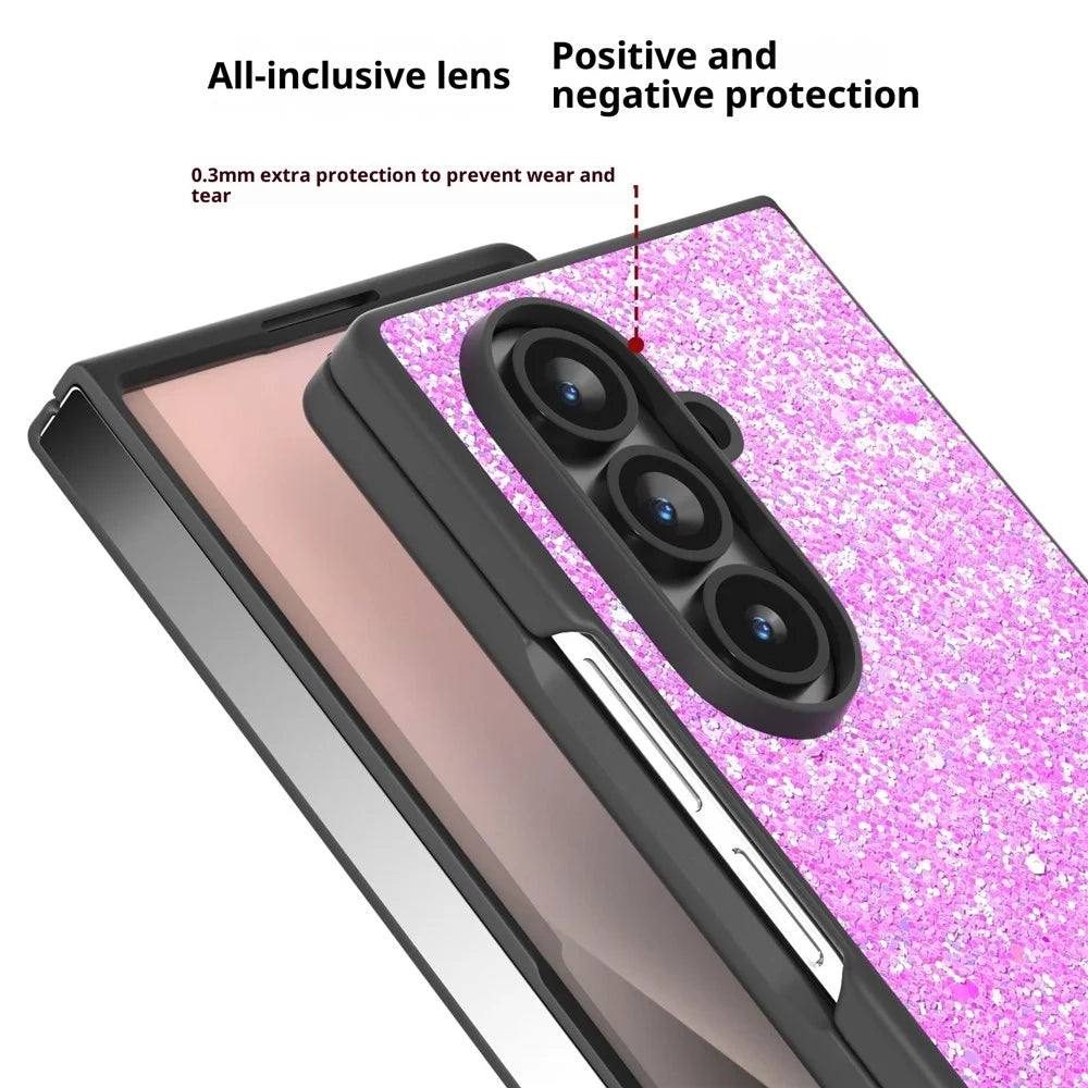 For Samsung Galaxy Z Fold7 5G Case Colored Glitter PU + PC Shockproof Phone Cover - Rose - 4