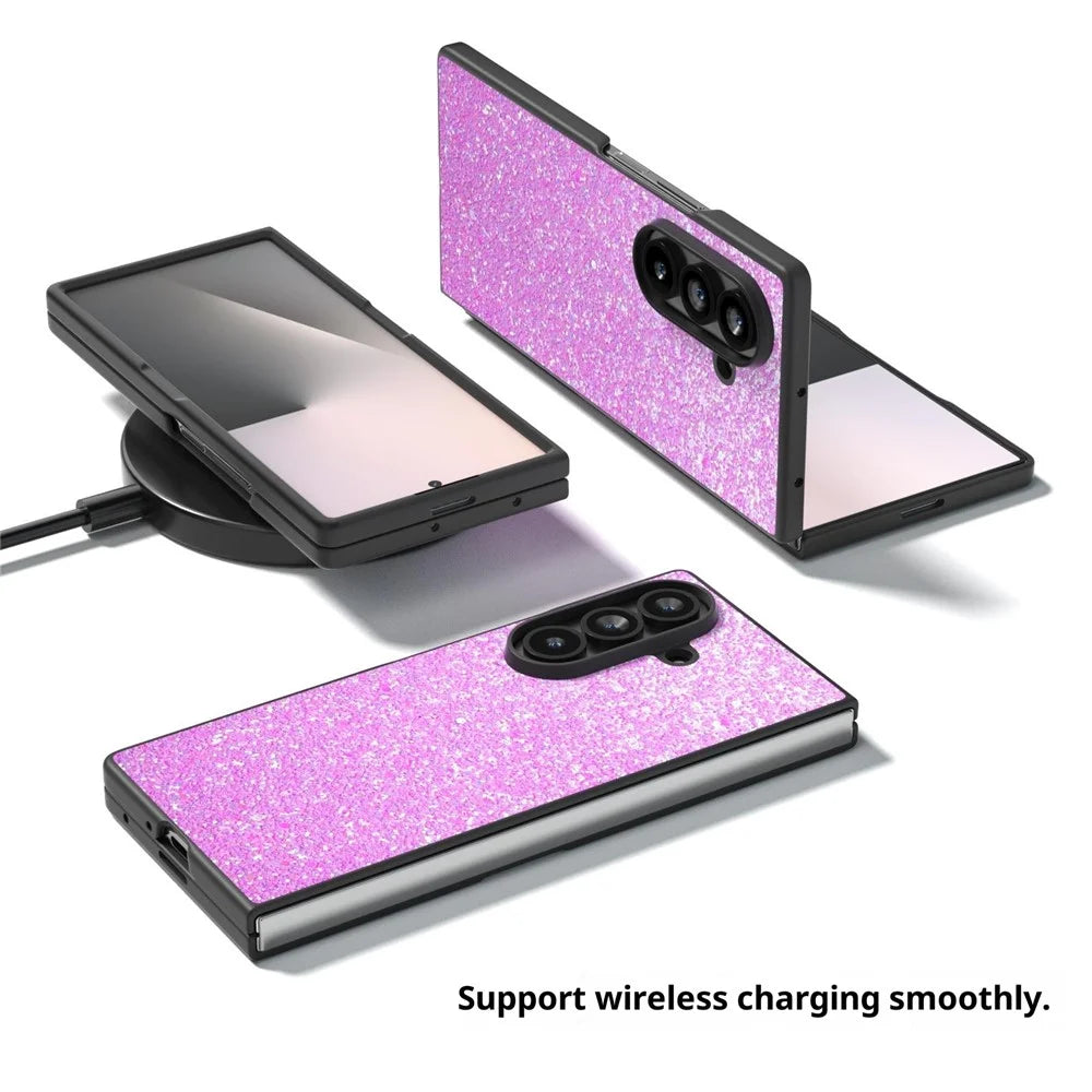 For Samsung Galaxy Z Fold7 5G Case Colored Glitter PU + PC Shockproof Phone Cover - Rose - 5