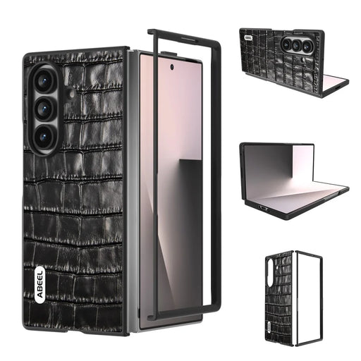 ABEEL For Samsung Galaxy Z Fold7 5G Cases Crocodile Texture Genuine Cow Leather + TPU Phone Cover - Black - 2
