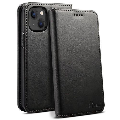 SUTENI Protective Case for iPhone 14 Wallet Phone Case PU Leather Stand Phone Cover Anti-Drop Magnetic Closure Phone Shell - Black - 1