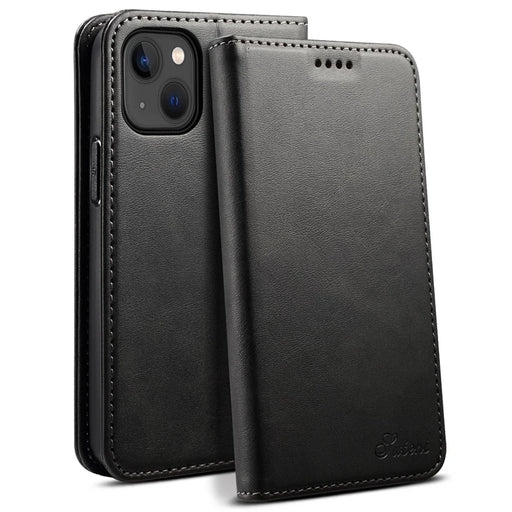 SUTENI Protective Case for iPhone 14 Wallet Phone Case PU Leather Stand Phone Cover Anti-Drop Magnetic Closure Phone Shell - Black - 1