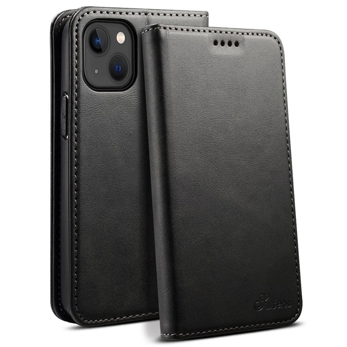 SUTENI Protective Case for iPhone 14 Wallet Phone Case PU Leather Stand Phone Cover Anti-Drop Magnetic Closure Phone Shell - Black - 1