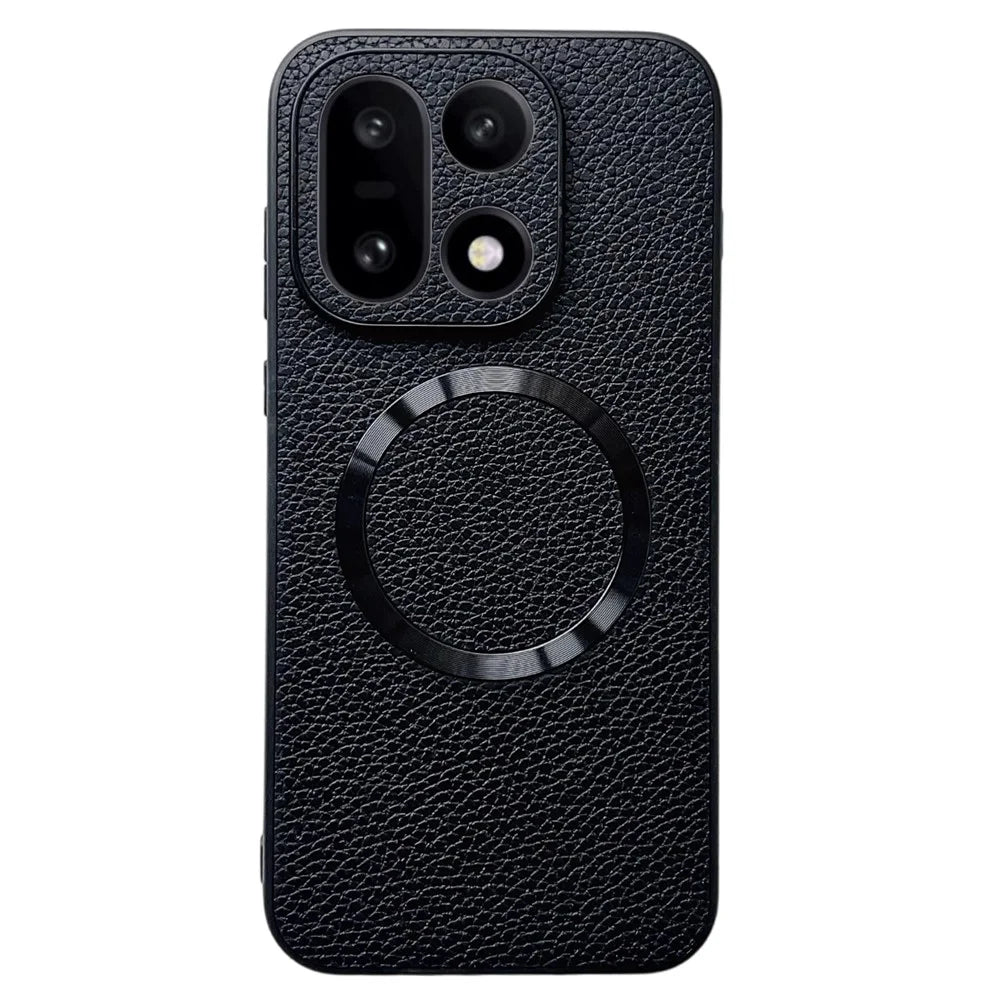 For OnePlus 15 5G Magnetic Case Litchi Texture PU Leather + TPU Phone Back Cover - Black - 1