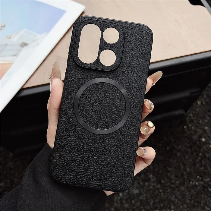 For OnePlus 15 5G Magnetic Case Litchi Texture PU Leather + TPU Phone Back Cover - Black - 2