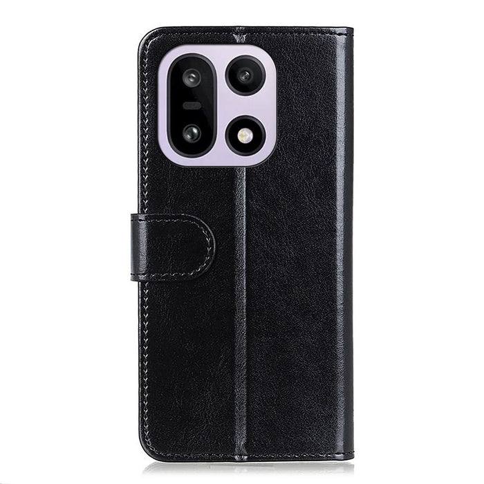 For OnePlus 15 5G Case Crazy Horse Texture PU Leather Phone Stand Cover - Black - 6