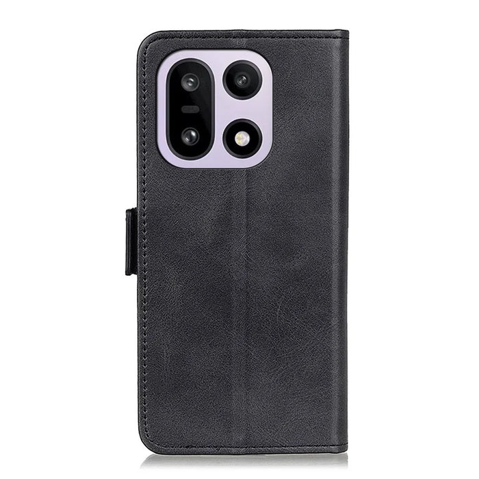 For OnePlus 15 5G Case Stand Cowhide Texture PU Leather Phone Cover - Black - 6