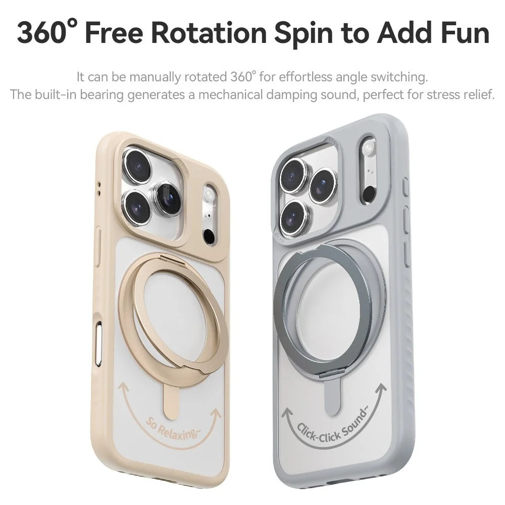 ROCK For iPhone 17 Pro Case with Magnetic Rotating Kickstand Skin-Feel PC + TPU Phone Cover - Gold - 6