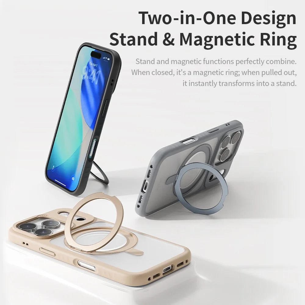 ROCK For iPhone 17 Pro Case with Magnetic Rotating Kickstand Skin-Feel PC + TPU Phone Cover - Gold - 7