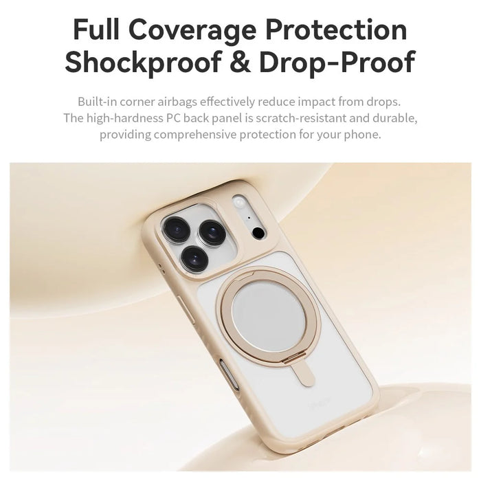 ROCK For iPhone 17 Pro Max Case with Magnetic Rotating Kickstand Skin-Feel PC + TPU Phone Cover - Gold - 4
