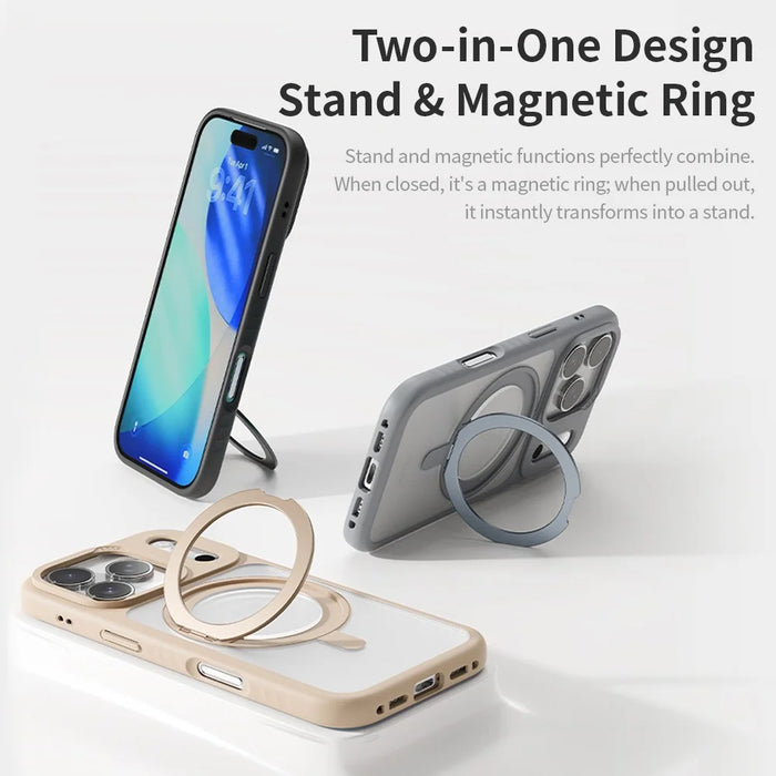 ROCK For iPhone 17 Pro Max Case with Magnetic Rotating Kickstand Skin-Feel PC + TPU Phone Cover - Gold - 7