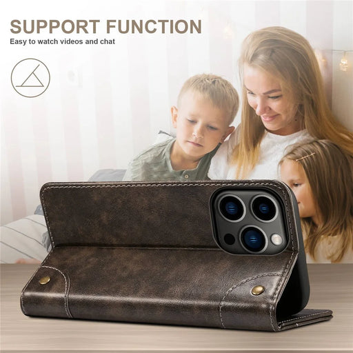 SUTENI For iPhone 14 Pro Anti-scratch Protective Case Magnetic Buckle PU Leather TPU Wallet Phone Cover - Dark Grey - 2