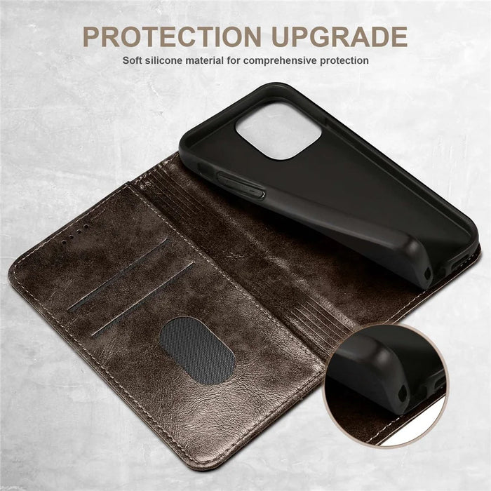 SUTENI For iPhone 14 Pro Anti-scratch Protective Case Magnetic Buckle PU Leather TPU Wallet Phone Cover - Dark Grey - 6