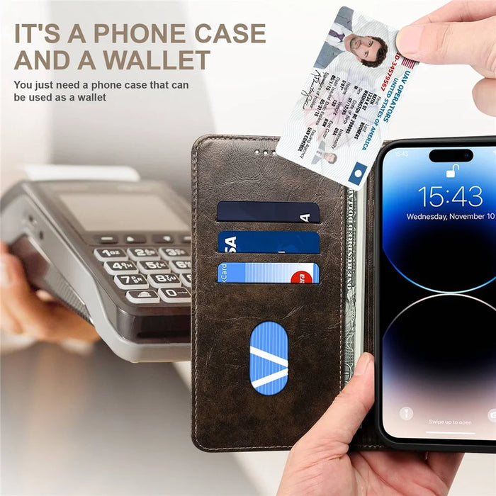SUTENI For iPhone 14 Pro Max PU Leather Magnetic Auto Closing Stand Case Folio Flip Phone Wallet Cover - Dark Grey - 4