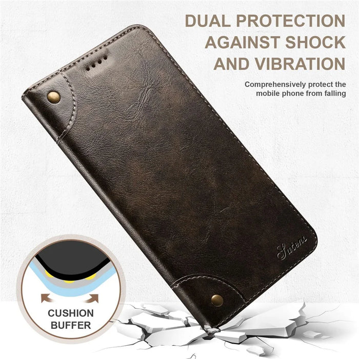 SUTENI For iPhone 14 Pro Max PU Leather Magnetic Auto Closing Stand Case Folio Flip Phone Wallet Cover - Dark Grey - 5