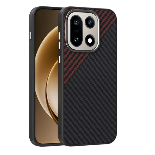 ABEEL For OnePlus 15 5G Magnetic Case Carbon Fiber Texture Back Cover - Black  /  Red - 1