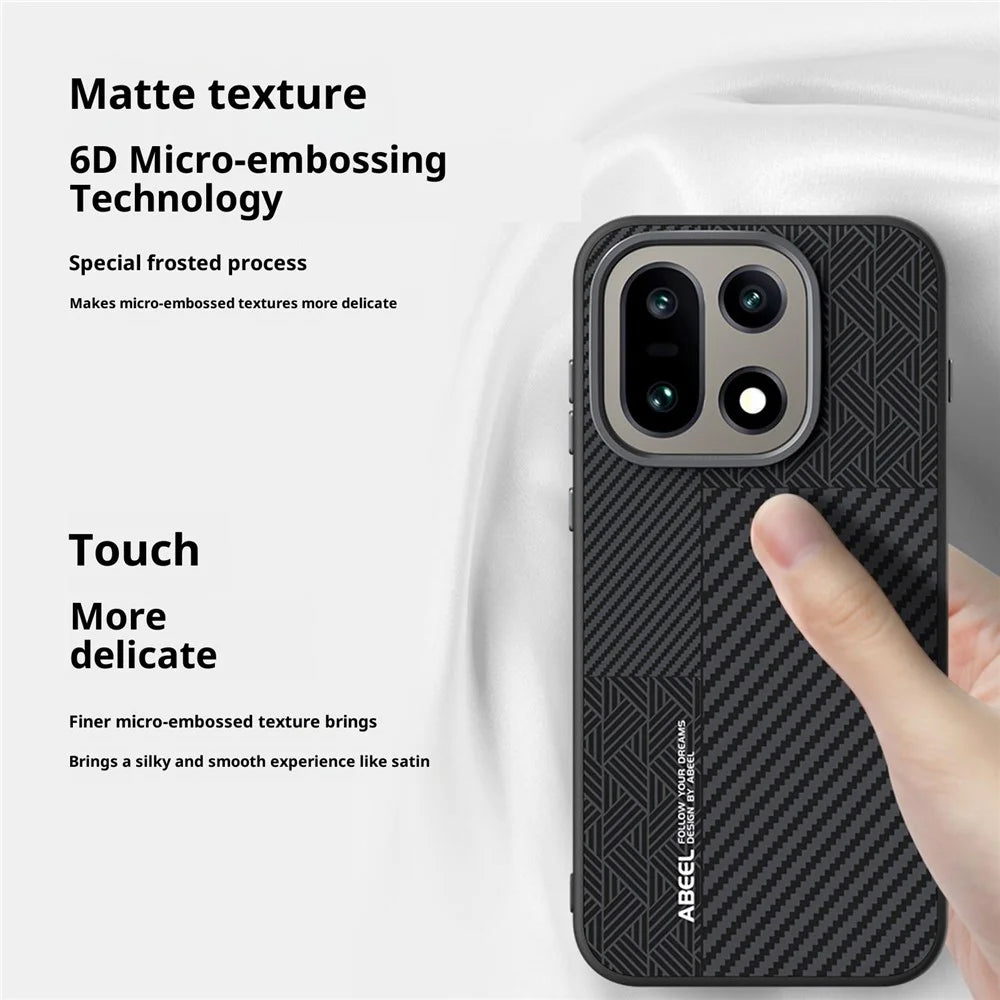 ABEEL For OnePlus 15 5G Magnetic Case PC + TPU + Aluminum Alloy + PU Leather Slim Phone Back Cover - Texture 2 - 5