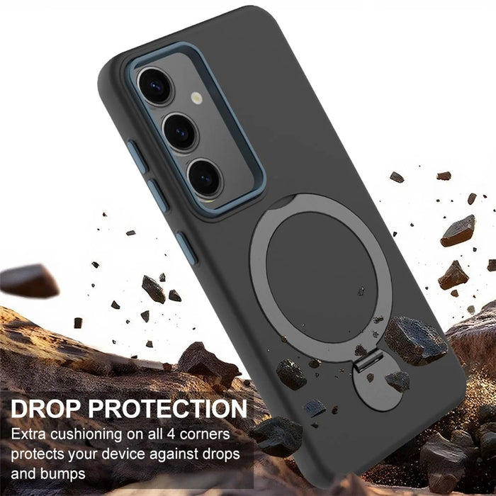 For Samsung Galaxy S25 / S24 Magnetic Case Rotating Ring Kickstand TPU + PC Phone Back Cover - Black - 4