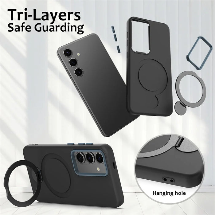 For Samsung Galaxy S25 / S24 Magnetic Case Rotating Ring Kickstand TPU + PC Phone Back Cover - Black - 6