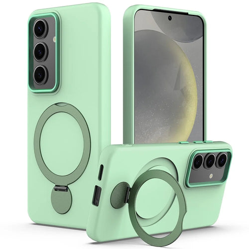 For Samsung Galaxy S25+ / S24+ Magnetic Case Rotating Ring Kickstand TPU + PC Phone Back Cover - Green - 1