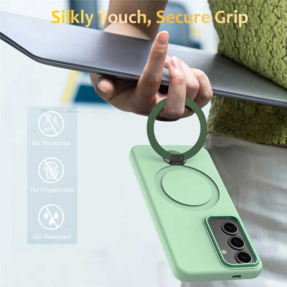 For Samsung Galaxy S25+ / S24+ Magnetic Case Rotating Ring Kickstand TPU + PC Phone Back Cover - Green - 2