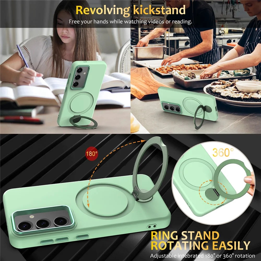 For Samsung Galaxy S25+ / S24+ Magnetic Case Rotating Ring Kickstand TPU + PC Phone Back Cover - Green - 5